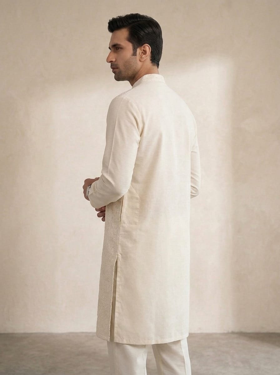 OFF-White Embroidered Kurta Trouser
