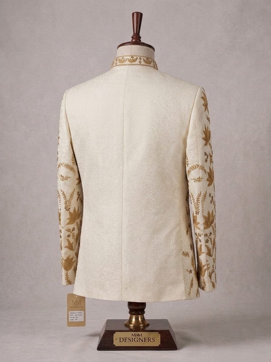 Premium Off White Embroidered  Prince Coat