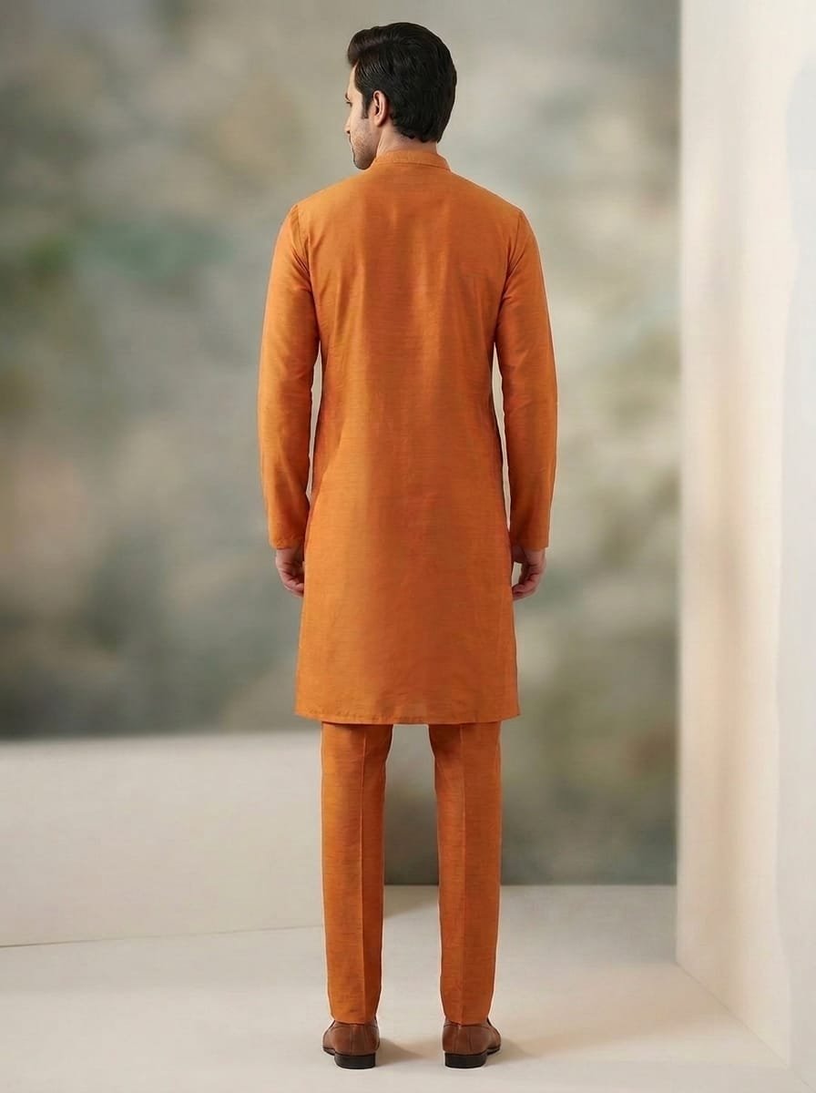 Orange Sequence Embroidered Kurta Trouser