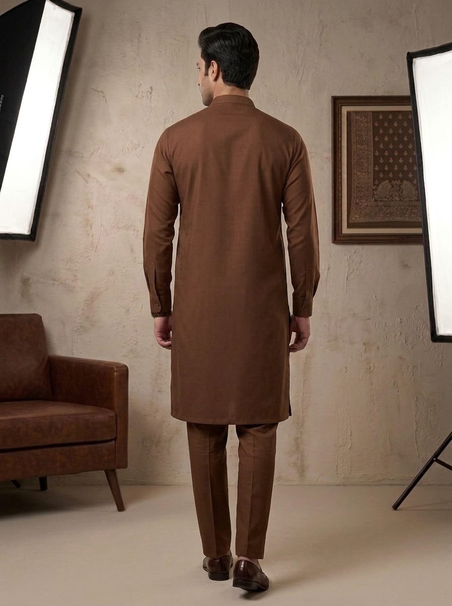 Brown Embroidered Kurta Trouser