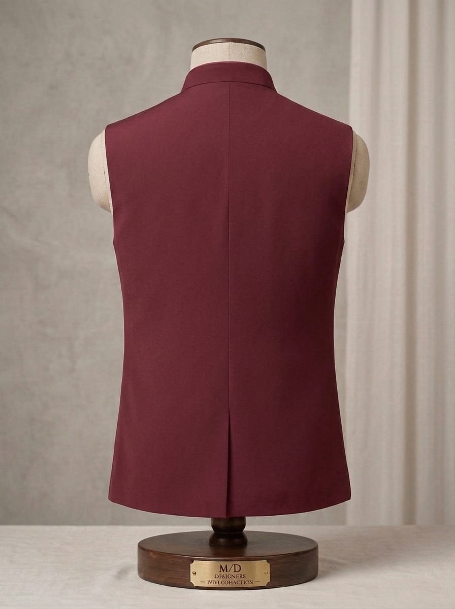 Mahroon Sequence Embroidered Waistcoat