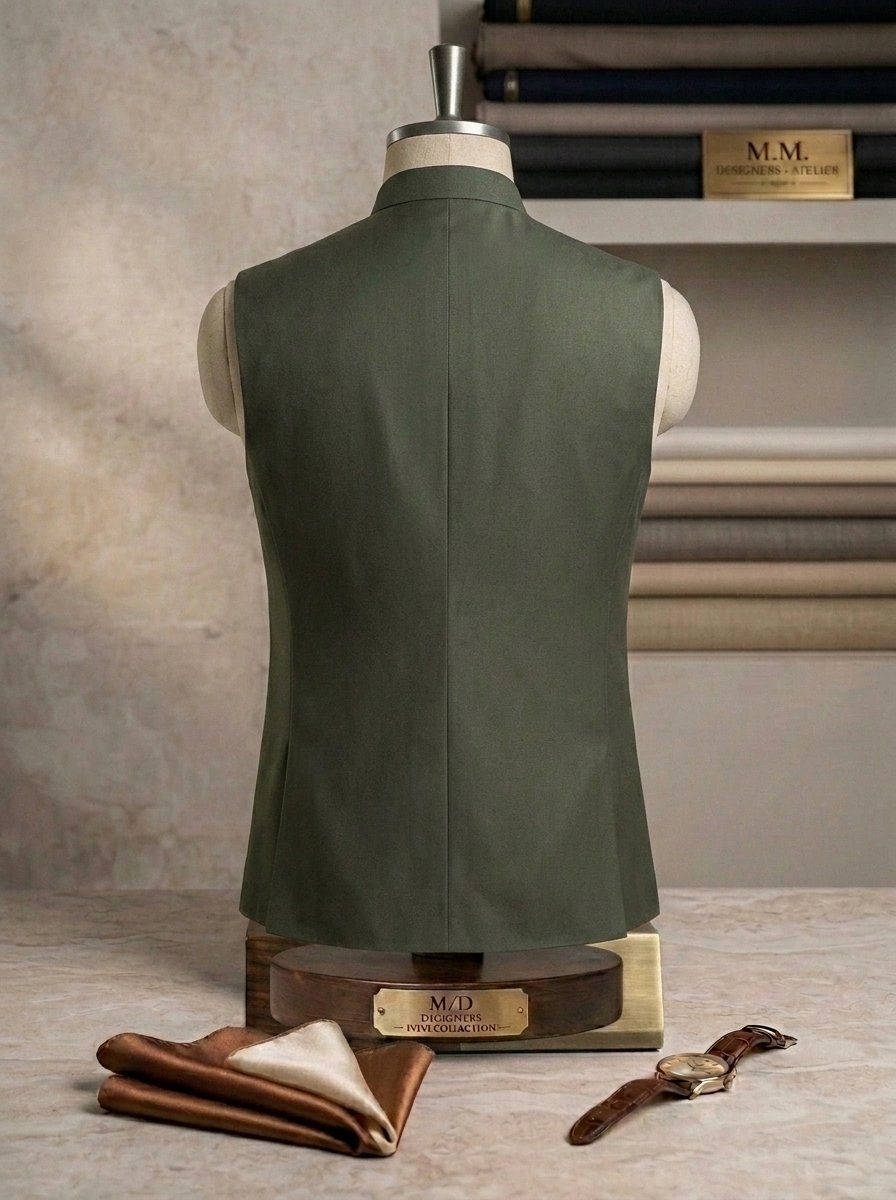 Dark Olive Green Embroidered Waiscoat