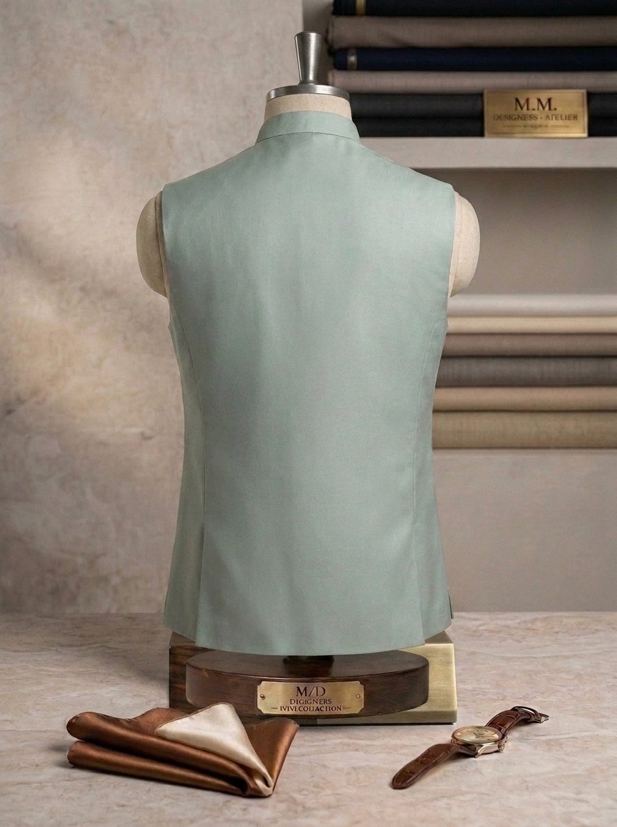 Sage Green Embroidered Waistcoat