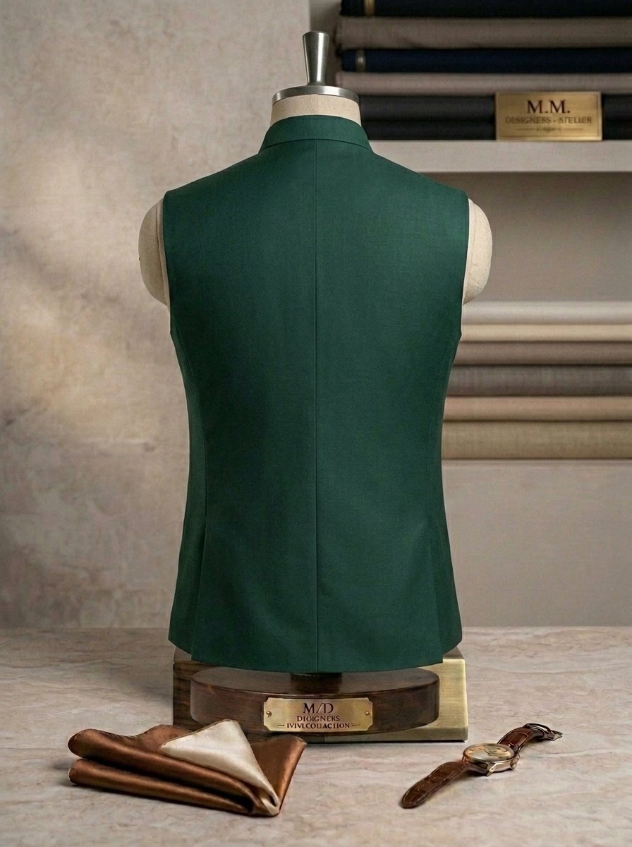 Bottle Green Sequence Embroidered Waistcoat
