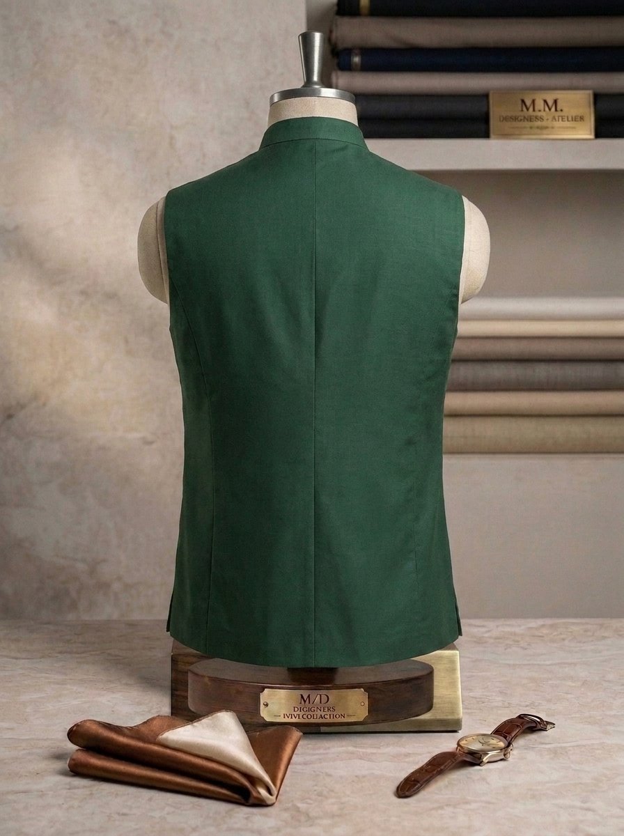 Dark Green Embroidered Waistcoat