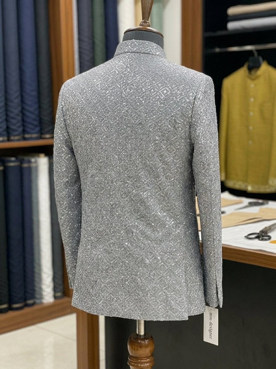 Antique Gray Sequence Embroidered Prince Coat