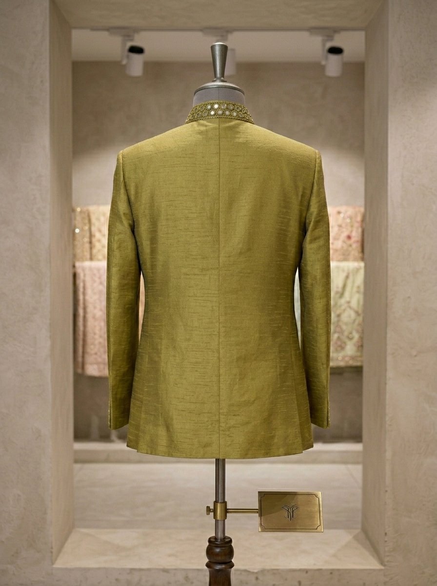 Golden Olive MIrror work Prince Coat