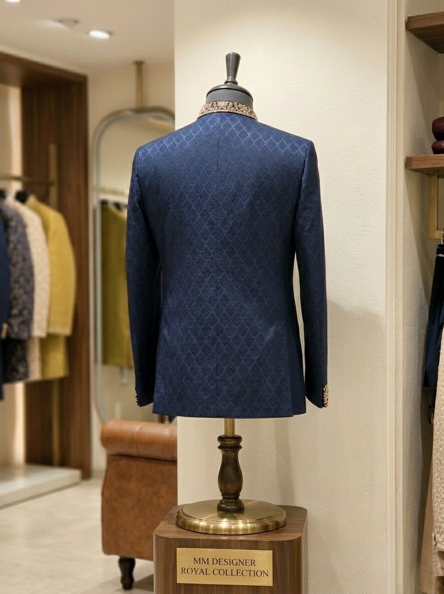 Royal  Blue Hand made Embroidered Open Prince Coat