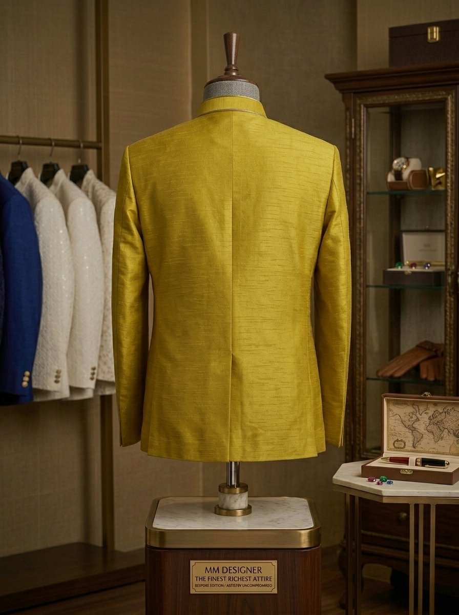 Golden Olive  Mashine Embroidered Prince Coat