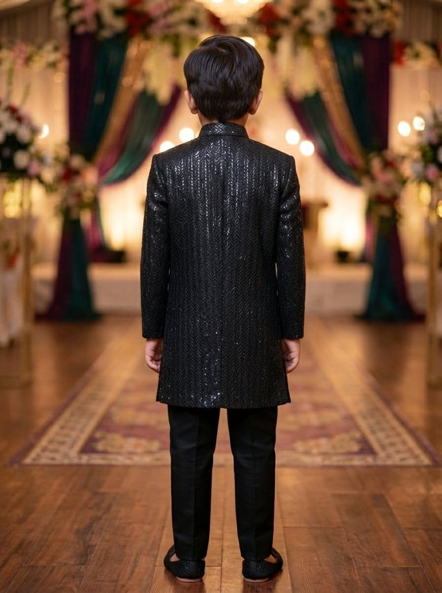 Black Sequence Jamawar Sherwani