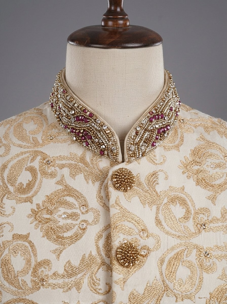 Royal Off White Hand Made Embroidered Sherwani