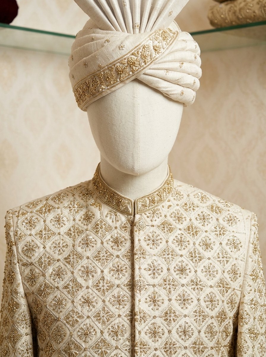 Pearl Off White  Hand Made Embroidered Sherwani