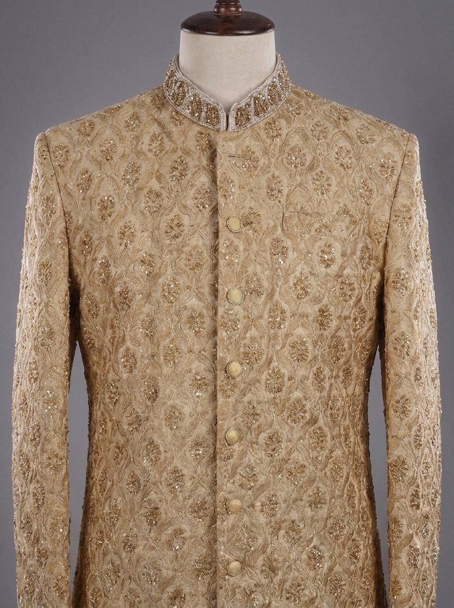 Golden Skin Hand Made Embroidered Sherwani