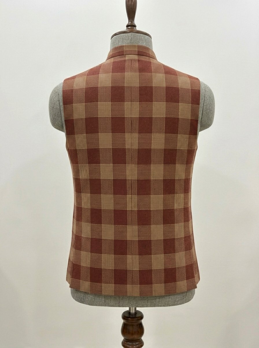 Raddish Brown Check Waistcoat