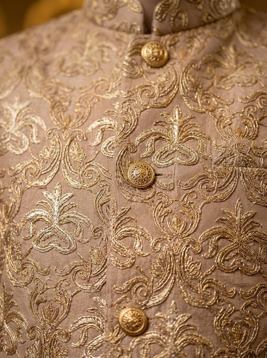 Antique Beige Sequence Imroidered Sherwani