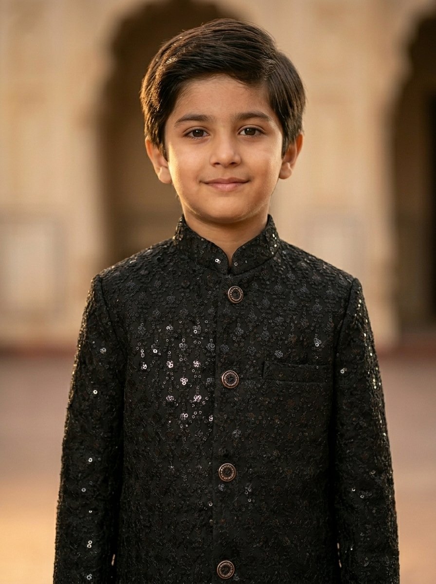 Luxury Black Sequence Imroidered sherwani