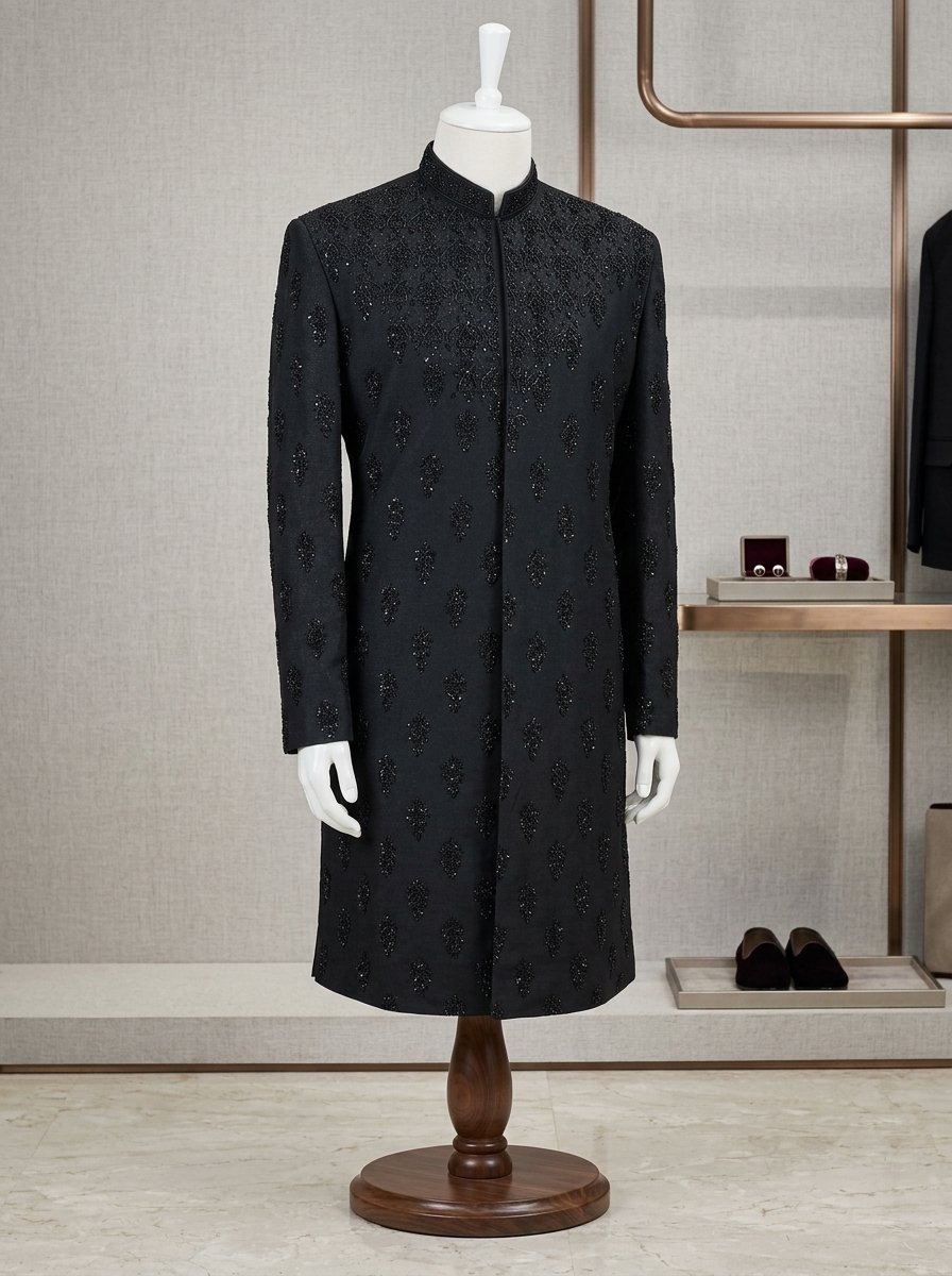 Premium Black Hand made sherwani