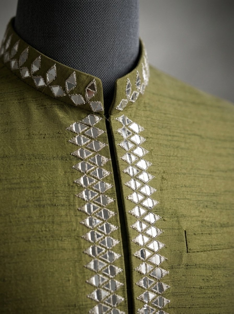 Bottle Green Mirror Work Waistcoat